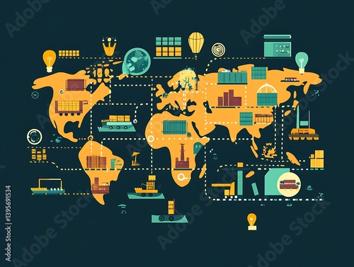 Global logistics network illustrated on a world map.