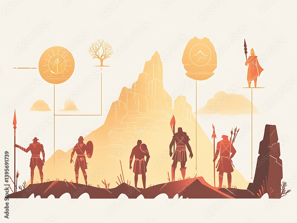 A desert landscape, showcasing a historical lineage of warriors.