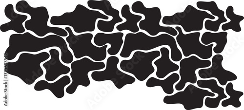 Monochrome texture composed of irregular graphic elements. Distressed uneven grunge background. Abstract vector illustration. Overlay for interesting effect and depth. Isolated on white background.