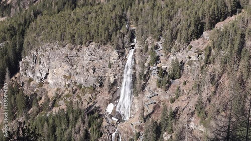 Stuibenfall waterfall with staircase, Umhausen, Ötztal, Austria, March 19, 2025