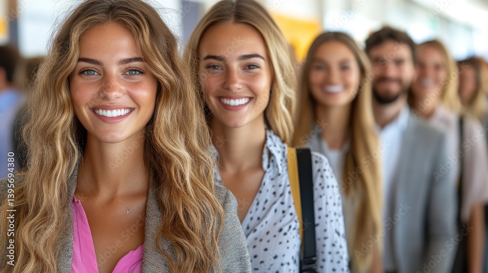Smiling people in a line Smiling people in a line