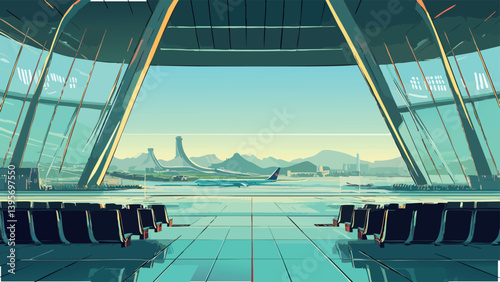 Beijing airport with modern architecture as a vector style illustration.eps