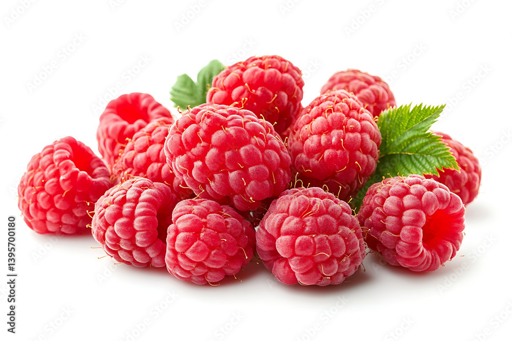 Fresh Raspberries in a Cluster, Isolated on White Fresh Raspberries in a Cluster, Isolated on White