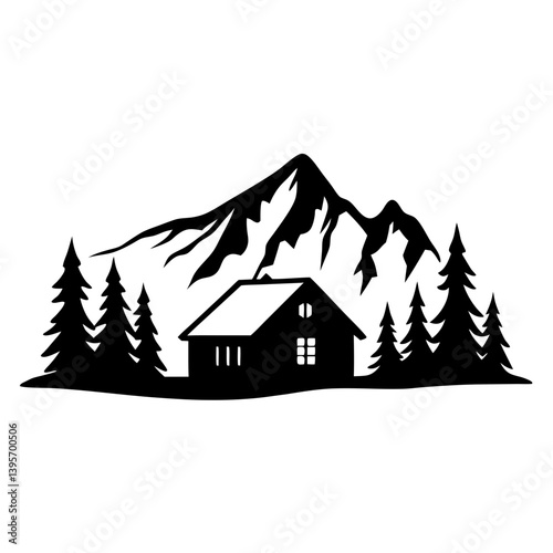 Mountain Cabin Landscape Silhouette Illustration Graphic Design