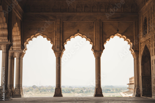 Beautiful Arches architecture of Agra red Fort - India, Uttar Pradesh