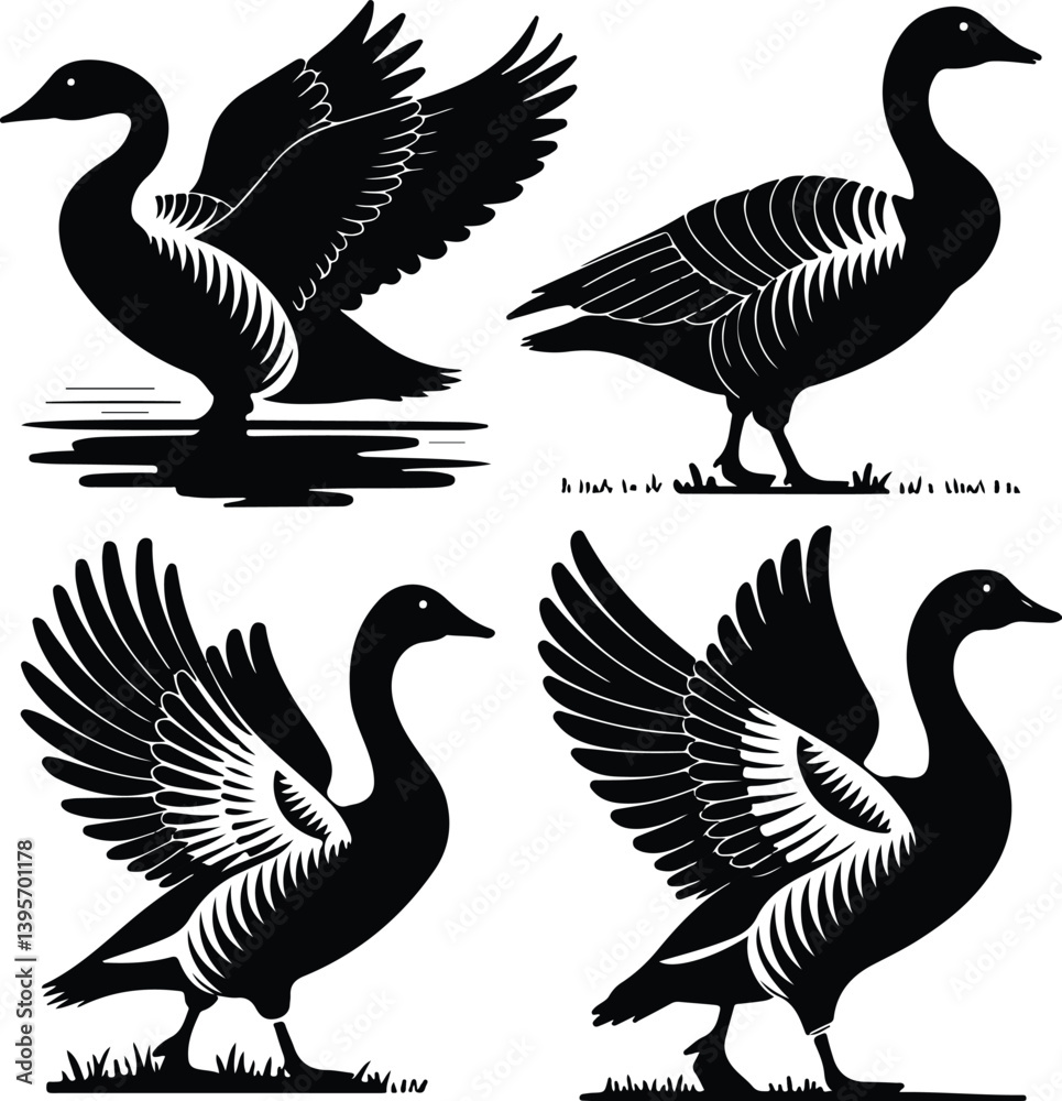 Fototapeta premium Goose Silhouette Set for Nature and Wildlife Design Projects