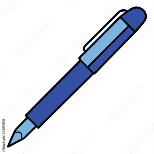 Flat vector icon of professional pen with smooth clip and elegant nib in clean business style  