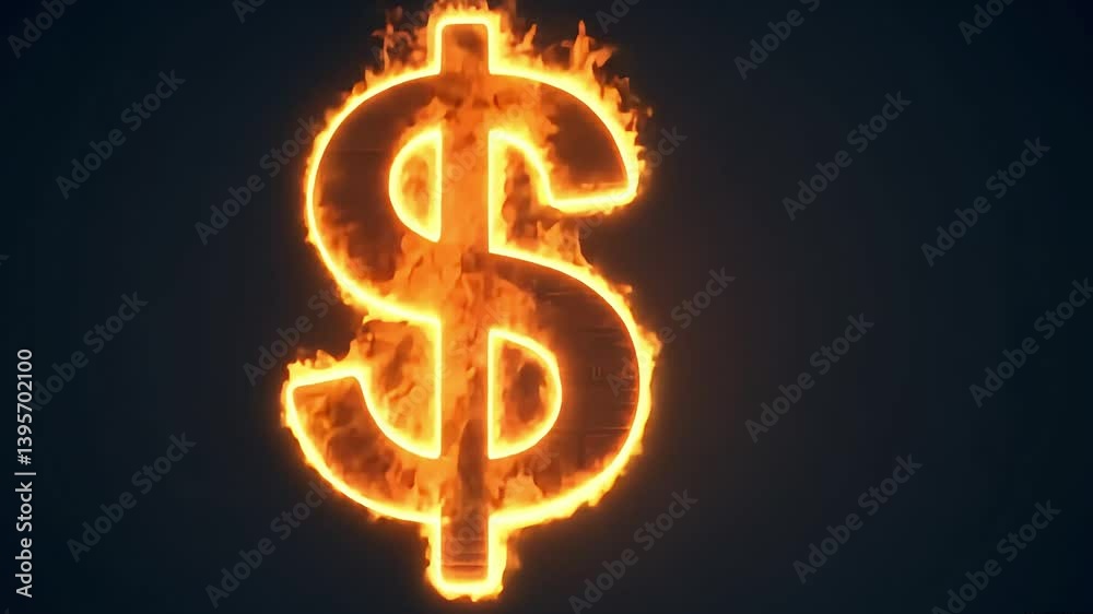 Flaming dollar sign symbolizing wealth and technology with a dark background, representing finance