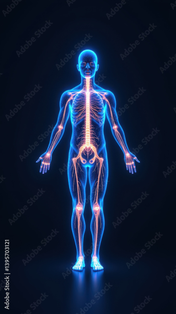 VNS - A human figure with highlighted internal anatomy including the Vagus Nerve, illustrating Vagal Nerve Stimulation for medical and educational purposes. VNS - A human figure with highlighted internal anatomy including the Vagus Nerve, illustrating Vagal Nerve Stimulation for medical and educational purposes.