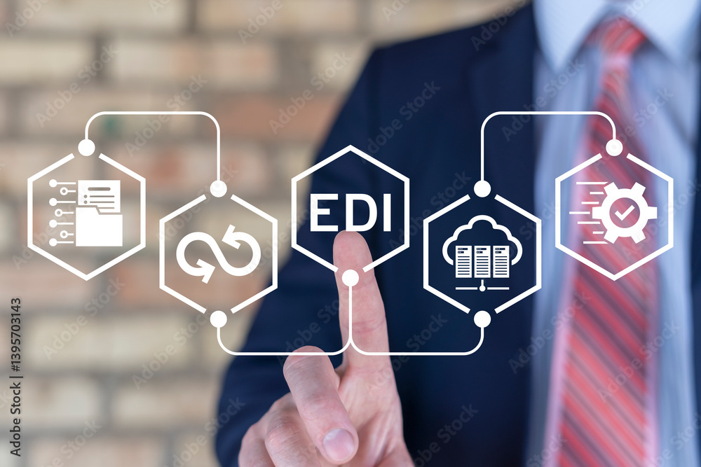 EDI or Electronic Data Interchange Information Technology Concept. Document management system to exchange information documents.