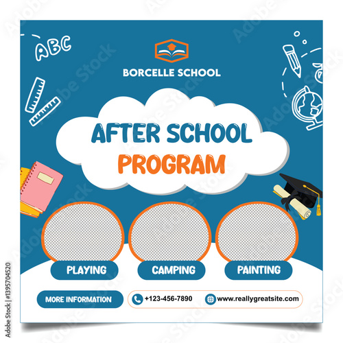Engaging After School Program Design with Playful Graphics and Contact Information for Educational Flyers and Activity Announcements