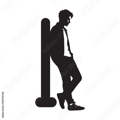 Silhouette of a Man Leaning Against a Wall - Vector Illustration