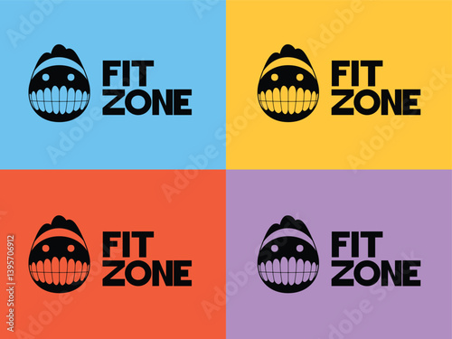 An original vector illustration of a fitness center logo, combined into a composition of bright, multi-colored blocks, emphasizing the variety of services offered and a modern approach to sports.