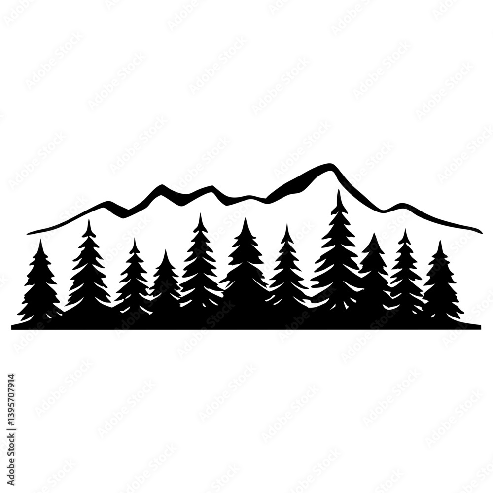 Obraz premium Majestic Mountain Range Silhouette with Evergreen Forest Trees