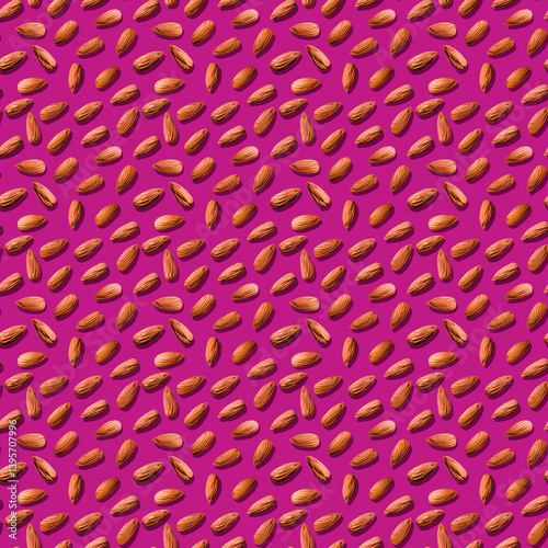 Almond Pattern On Bright Pink Background