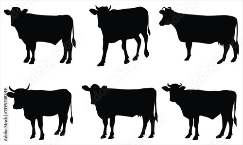 cow silhouette vector set 