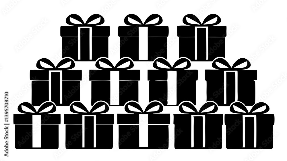 Black Gift Box Silhouettes Collection – Present Icon Set with Bows for Celebration, Holiday, and Festive Design Projects