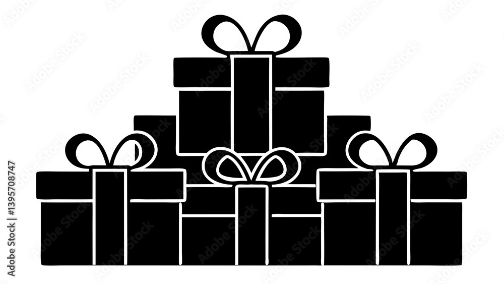 Black Gift Box Silhouettes Collection – Present Icon Set with Bows for Celebration, Holiday, and Festive Design Projects