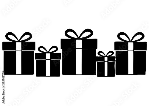 Obraz na płótnie Black Gift Box Silhouettes Collection – Present Icon Set with Bows for Celebration, Holiday, and Festive Design Projects w salonie