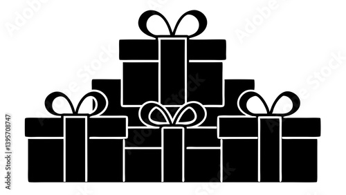 Obraz na płótnie Black Gift Box Silhouettes Collection – Present Icon Set with Bows for Celebration, Holiday, and Festive Design Projects w salonie