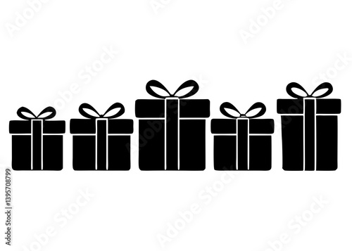 Obraz na płótnie Black Gift Box Silhouettes Collection – Present Icon Set with Bows for Celebration, Holiday, and Festive Design Projects w salonie