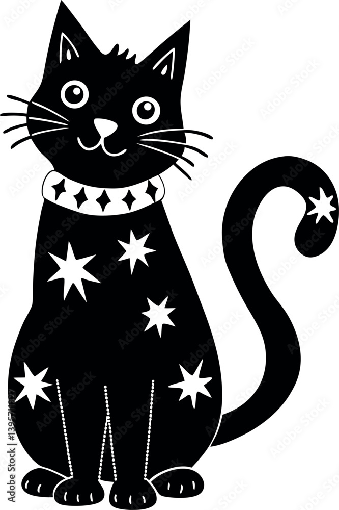 Fototapeta black and white cat vector illustration