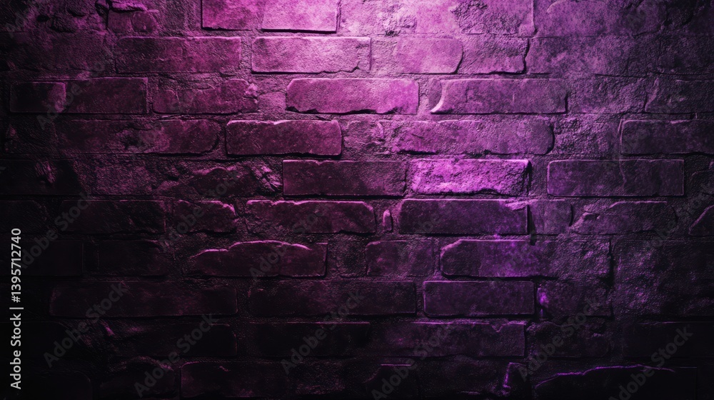 Obraz premium Purple-lit brick wall texture, dark background, design element