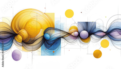 Abstract neurographic drawing with graphic elements, neurolines, neurons