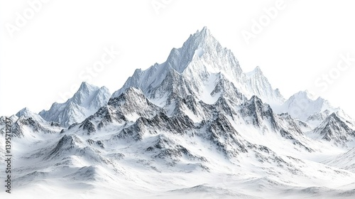 Snowy mountain scenery isolated on a white or transparent background (PNG format). --