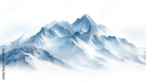 Snowy mountain scenery isolated on a white or transparent background (PNG format). -