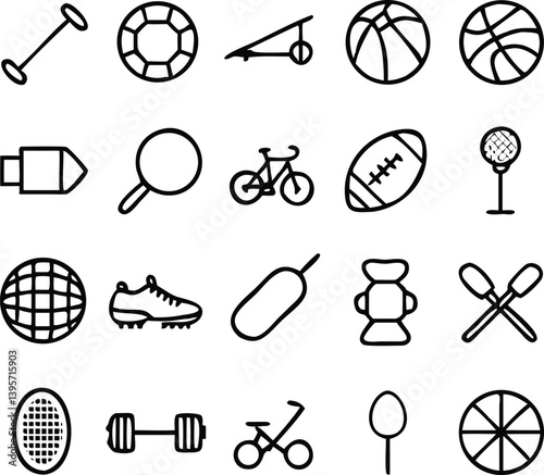 Sport Equipment Icons Vector Art | Fitness, Training & Game Gear Line Icon Pack