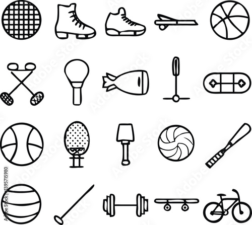 Sport Equipment Icons Vector Art | Fitness, Training & Game Gear Line Icon Pack