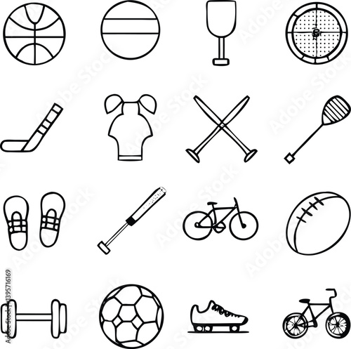 Sport Equipment Icons Vector Art | Fitness, Training & Game Gear Line Icon Pack