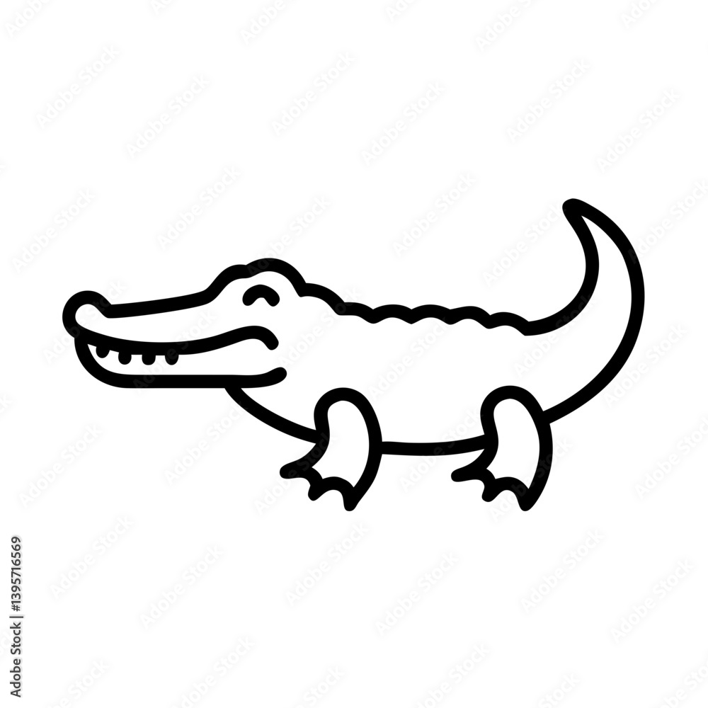 Fototapeta premium Outline drawing of a cartoon alligator vector illustration reptile animal icon