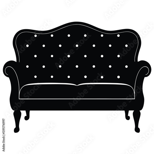 classic upholstered sofa silhouette vector isolated on white background