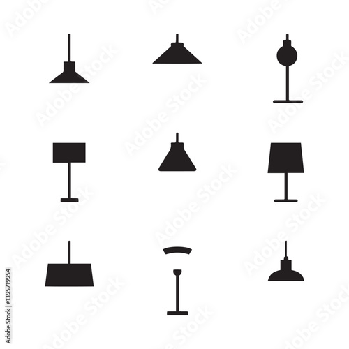 black silhouettes of various lamps arranged in a 4x4 grid on a white background