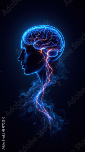 VNS - Vagus Nerve Stimulation with a blue-toned human head showcasing neural connections.