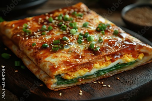 Wallpaper Mural Sliced jianbing reveals crispy layers of egg, hoisin, and wonton sheets Torontodigital.ca