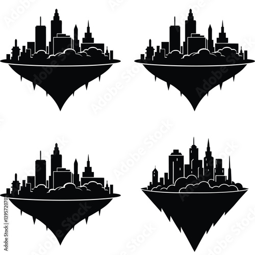 set of silhouettes of city
