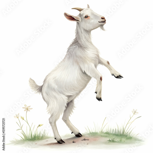 Cuadro en lienzo Cute White Goat Standing on Hind Legs