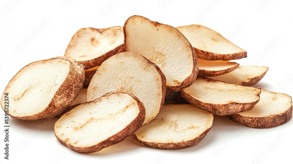 Sliced Jerusalem artichoke root isolated on a transparent or white background. -- Sliced Jerusalem artichoke root isolated on a transparent or white background. --