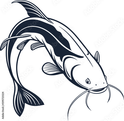 Catfish silhouette of vector outline silhouette Catfish ocean and River Fish Line Icon Set. Dive into a Sea of Creative Icons with Fish and Seafood Stock Vectors, Includes Illustrations of Fish Scales