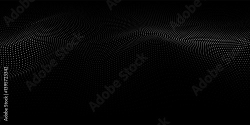 Digital wave with dots on the dark background. The futuristic abstract structure of network connection.