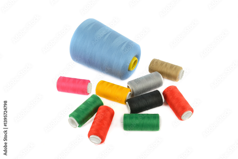 Set of spools of sewing thread isolated on white. Set of spools of sewing thread isolated on white.
