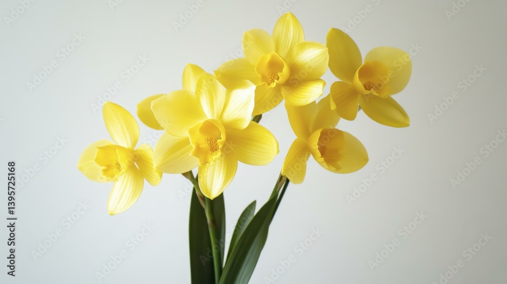 Obraz premium Yellow Daffodil Flowers Blooming Against White Background