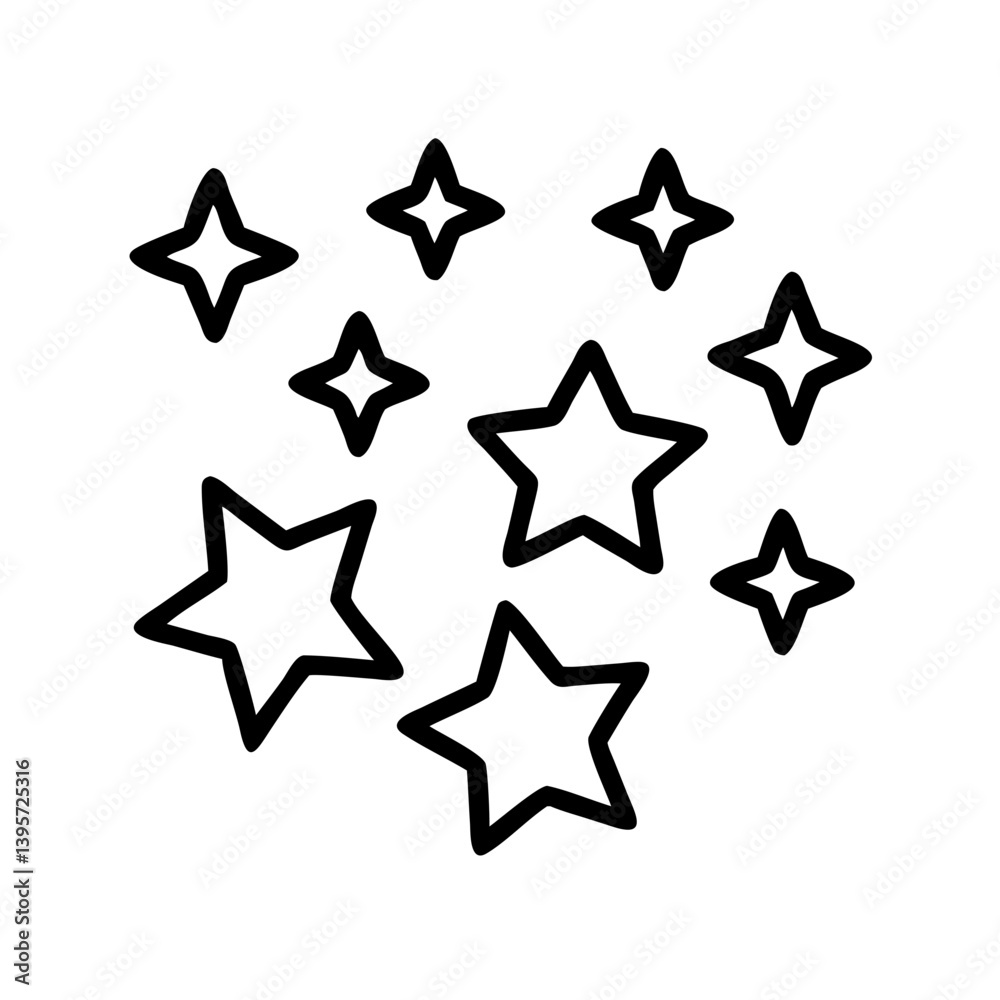 Starry night sky vector illustration with stars outline for graphic design use Starry night sky vector illustration with stars outline for graphic design use
