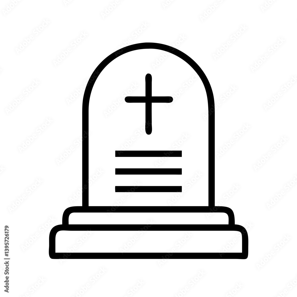 Fototapeta premium Outline tombstone gravestone with cross memorial death rip cemetery headstone icon