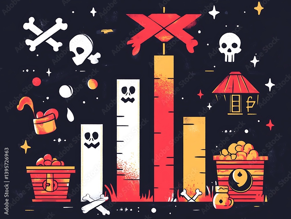 A whimsical illustration of fluctuating fortunes in a dark and mystical realm.