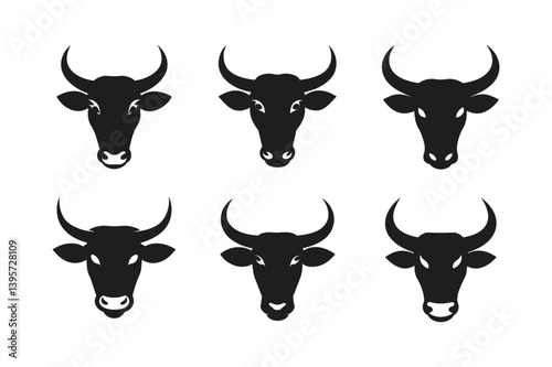 cow head with horns vector art silhouette