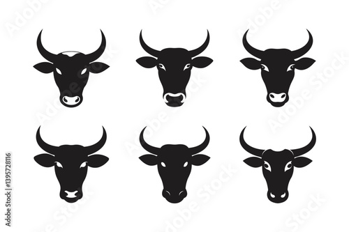cow head with horns vector art silhouette